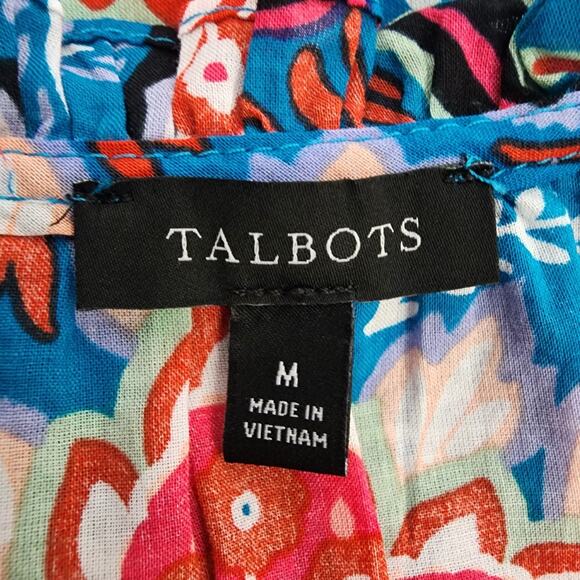 Talbots Womens Top Floral Ruffle Cotton Cap Sleeve Lightweight Popover Botanical - Picture 7 of 8